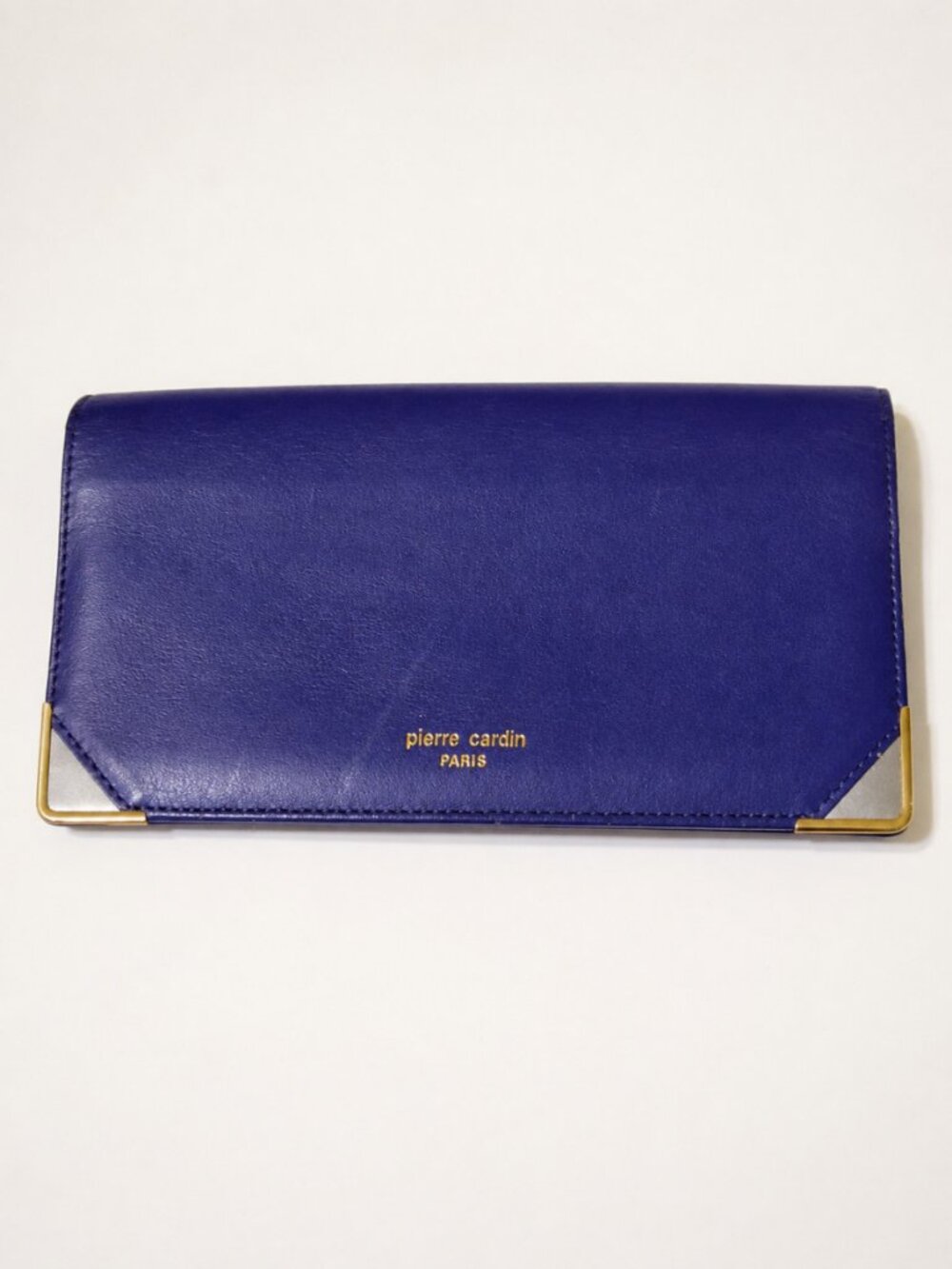 Vintage Pierre Cardin Paris Blue Violet Leather Continental Wallet Kisslock